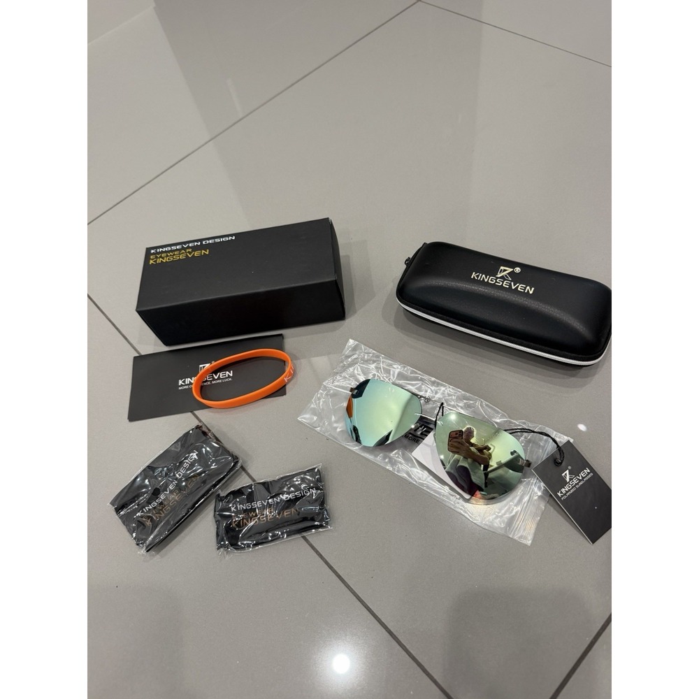 KINGSEVEN Silver Aviator Frame Sunglasses UV400 Polarization N7413 Gray Gold